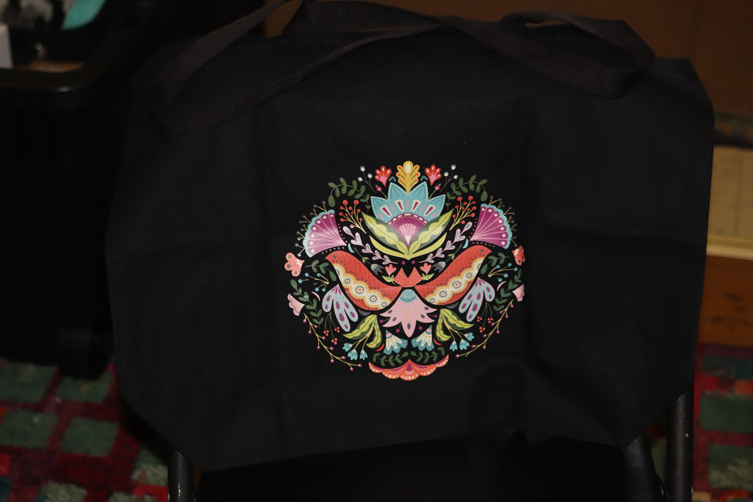 Black Flower Design Canvas Bag