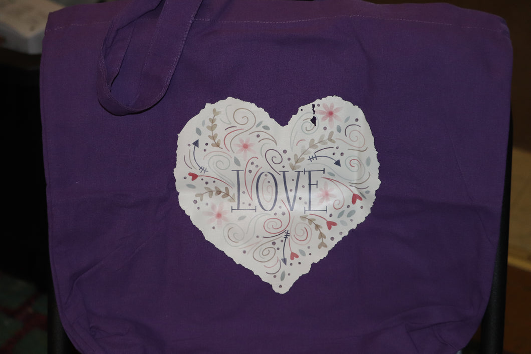 Love/Heart Purple Canvas Bag