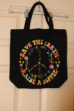 Load image into Gallery viewer, Black Save the Earth Raise a Hippie Canvas Bag
