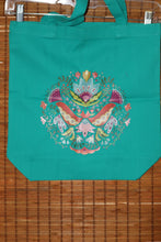 Load image into Gallery viewer, Flower Design Teal Canvas Bag
