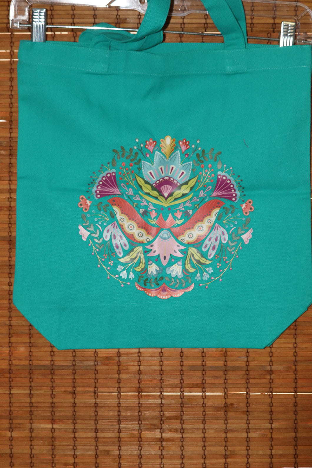 Flower Design Teal Canvas Bag