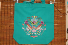 Load image into Gallery viewer, Flower Design Teal Canvas Bag
